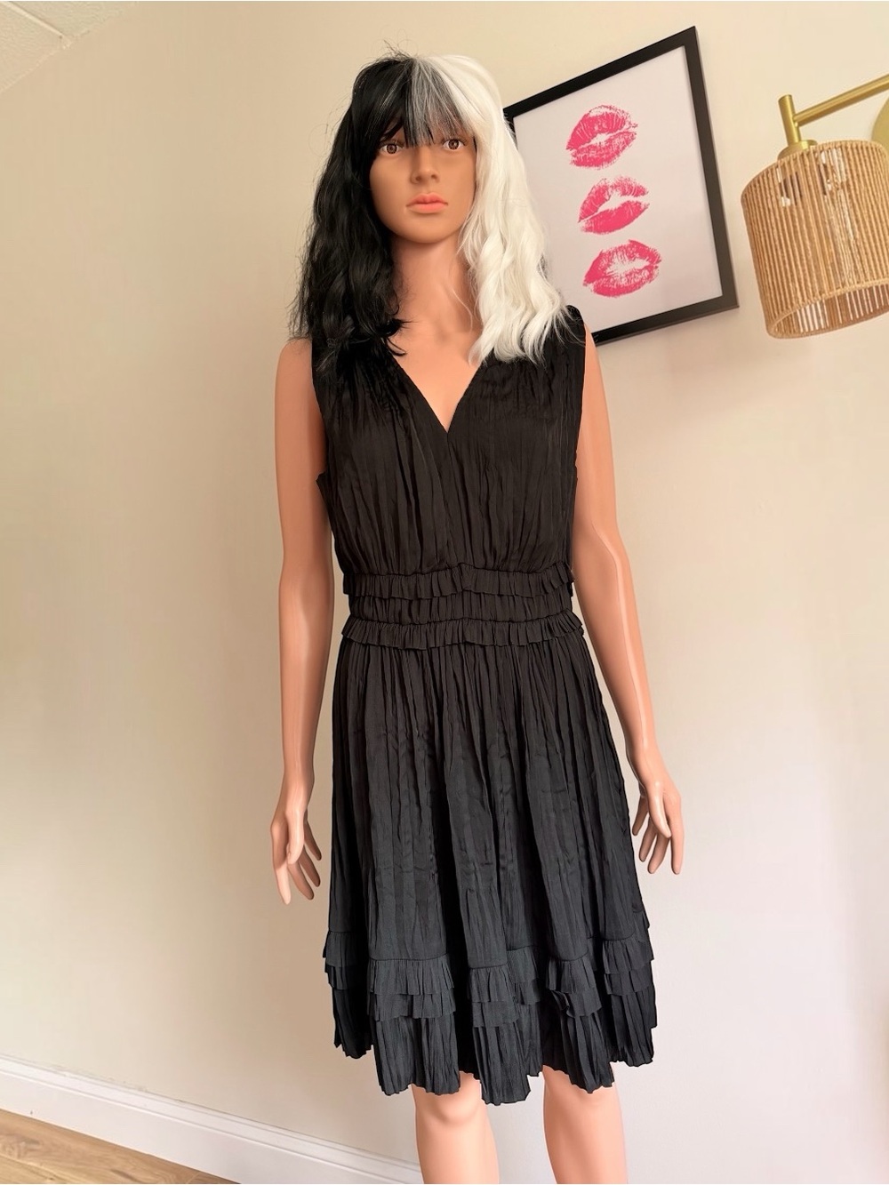 Current Air Black “Aurora” Crinkle Pleated Dress in Size Medium